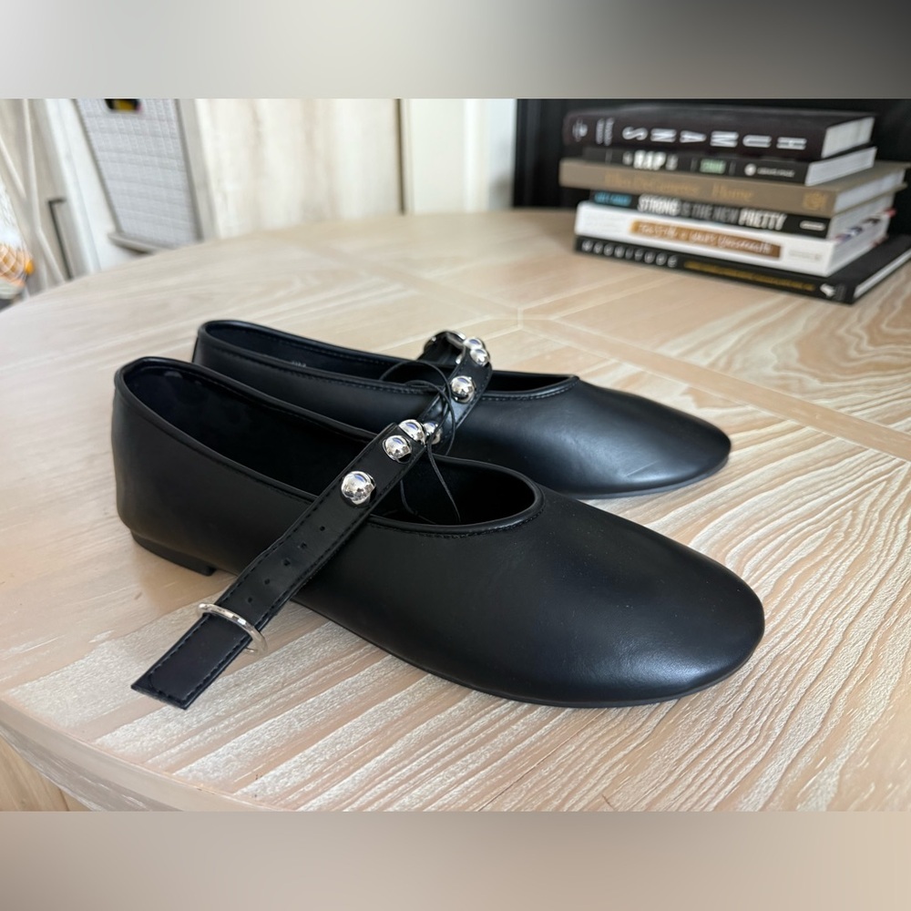 CL by Laundry|Women’s Black Balletcore Flats with Silver Buckle & studded detail - Picture 3 of 12
